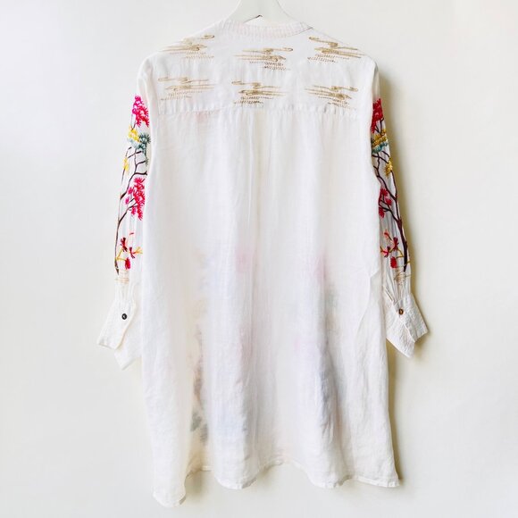 Johnny Was Safari Embroidered Button-Up Blouse, white, size XS - Picture 3 of 10